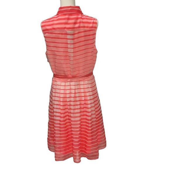 Vince Camuto Orange White Sheer Lined Striped Dress Button Closure Collared 14 - Picture 4 of 8